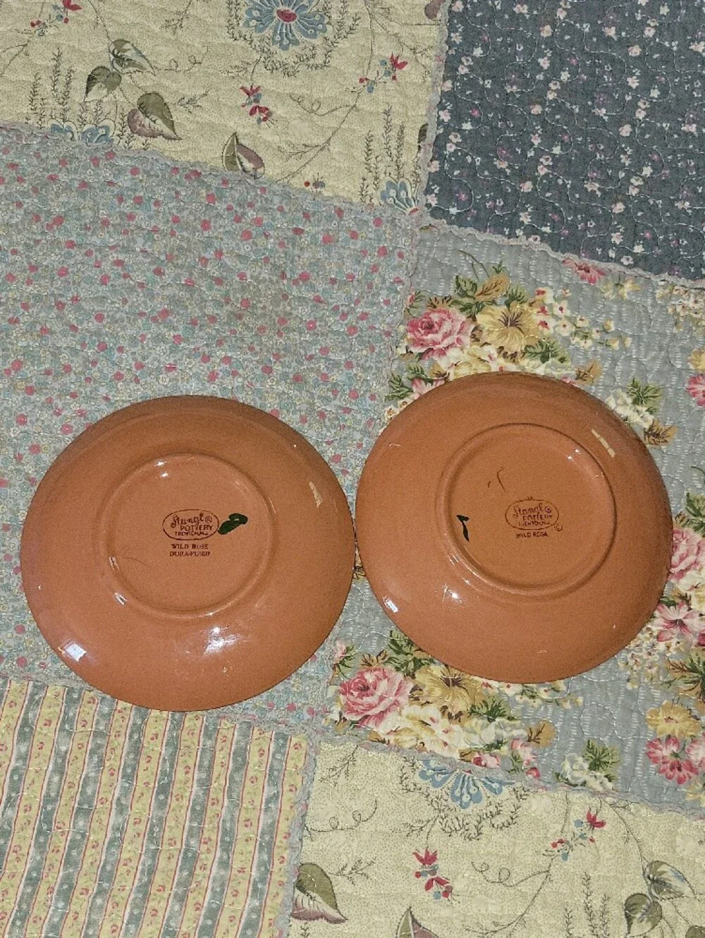Vintage Stangl Pottery Wild Rose Saucer Plates Set of 2 Mid Century Pink Green